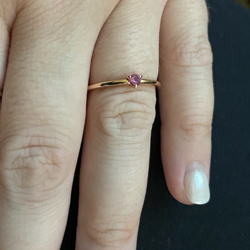 Pink Solitaire Ring, Rose Gold-Plated
Size 58